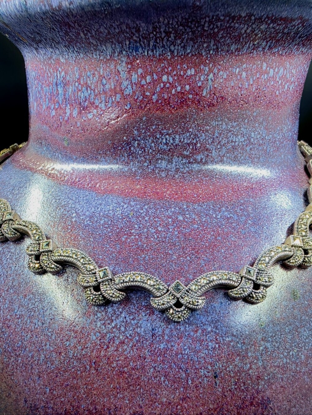 Vintage Judith Jack Marcasite Sterling Silver Collar 16" necklace